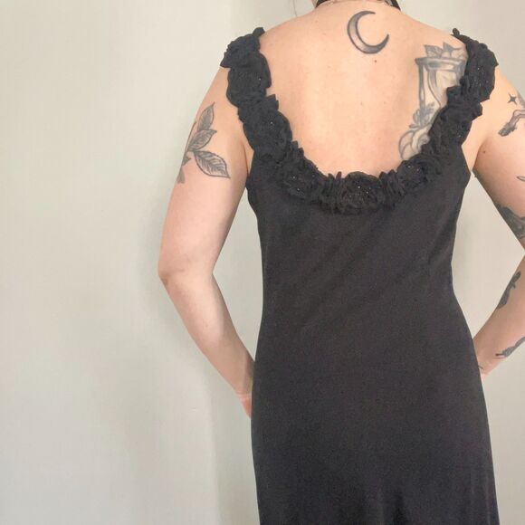 Vtg 90s Whimsygoth Cocktail Dress Fairycore Goth Black Roses Beading Size M - Picture 4 of 10